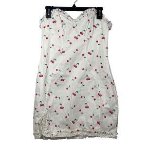 Asos Design White Cherry Strapless Mini Dress Ruffles Size 8 Y2K Party Chic